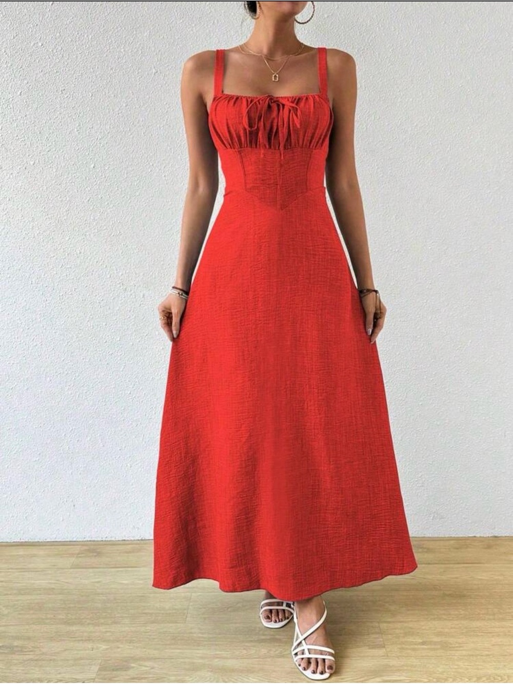 SHEIN Size Medium 6 Red Long Summer Sleeveless Dressy Dress